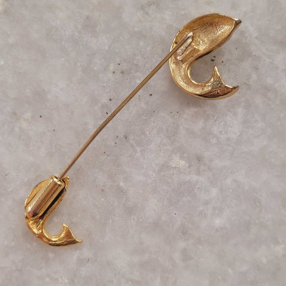 Vintage Gold Tone Jumping Koi Fish Stick Hat Pin Brooch - Picture 4 of 5